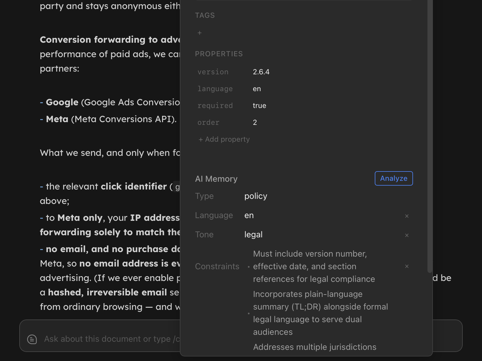 Document details, opened from the title: rename the file and edit its metadata