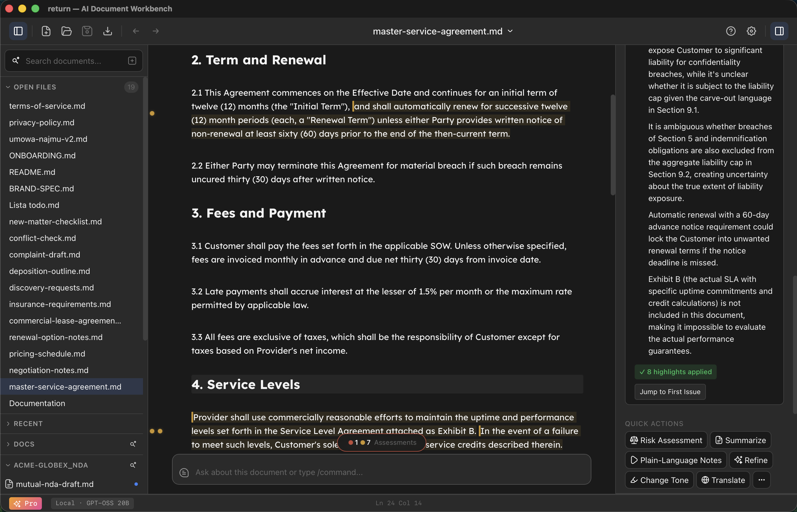 The Return interface: Explorer on the left, editor in the center, Chat panel on the right