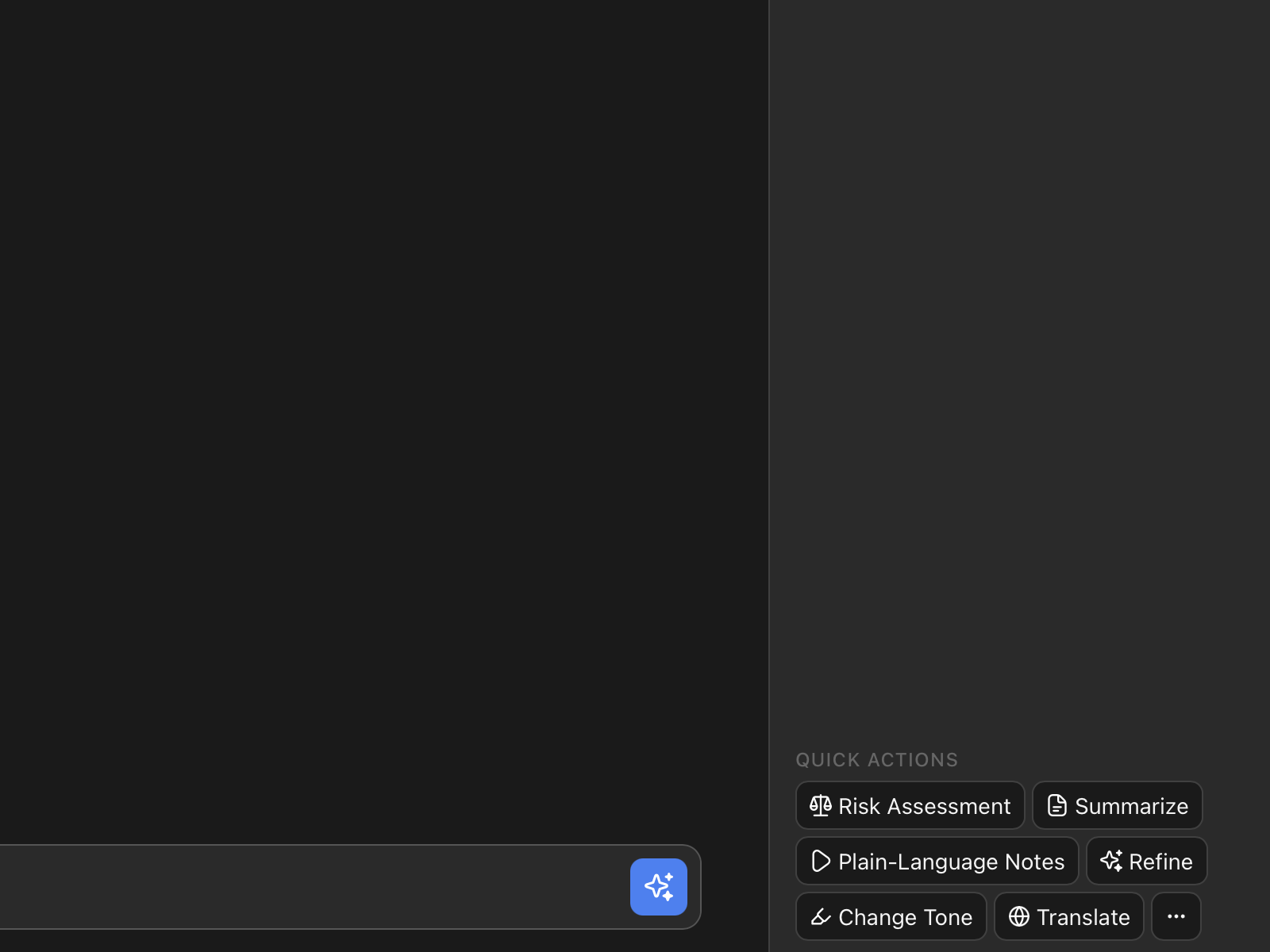 The Quick Actions section at the bottom of the Chat panel: one button per Return
